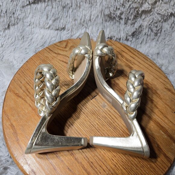 SODA Retro Y2K Womens Size 7.5 Basil Heels Metalic Gold Braided Straps Sandals - Picture 5 of 7